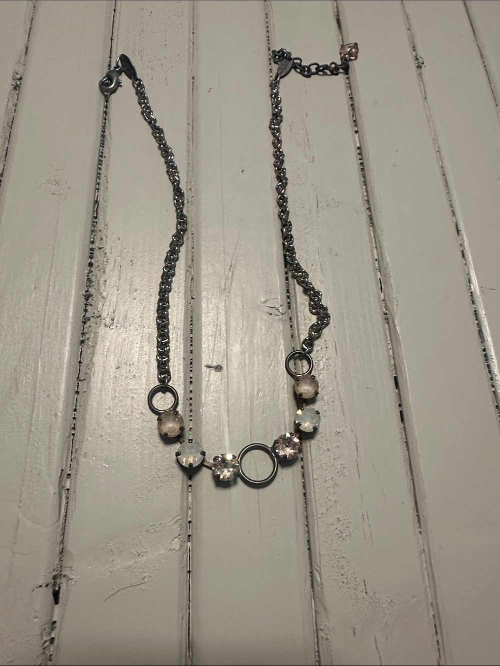 Sabika Gunmetal Chain Necklace with Clear and Champagne Crystals
